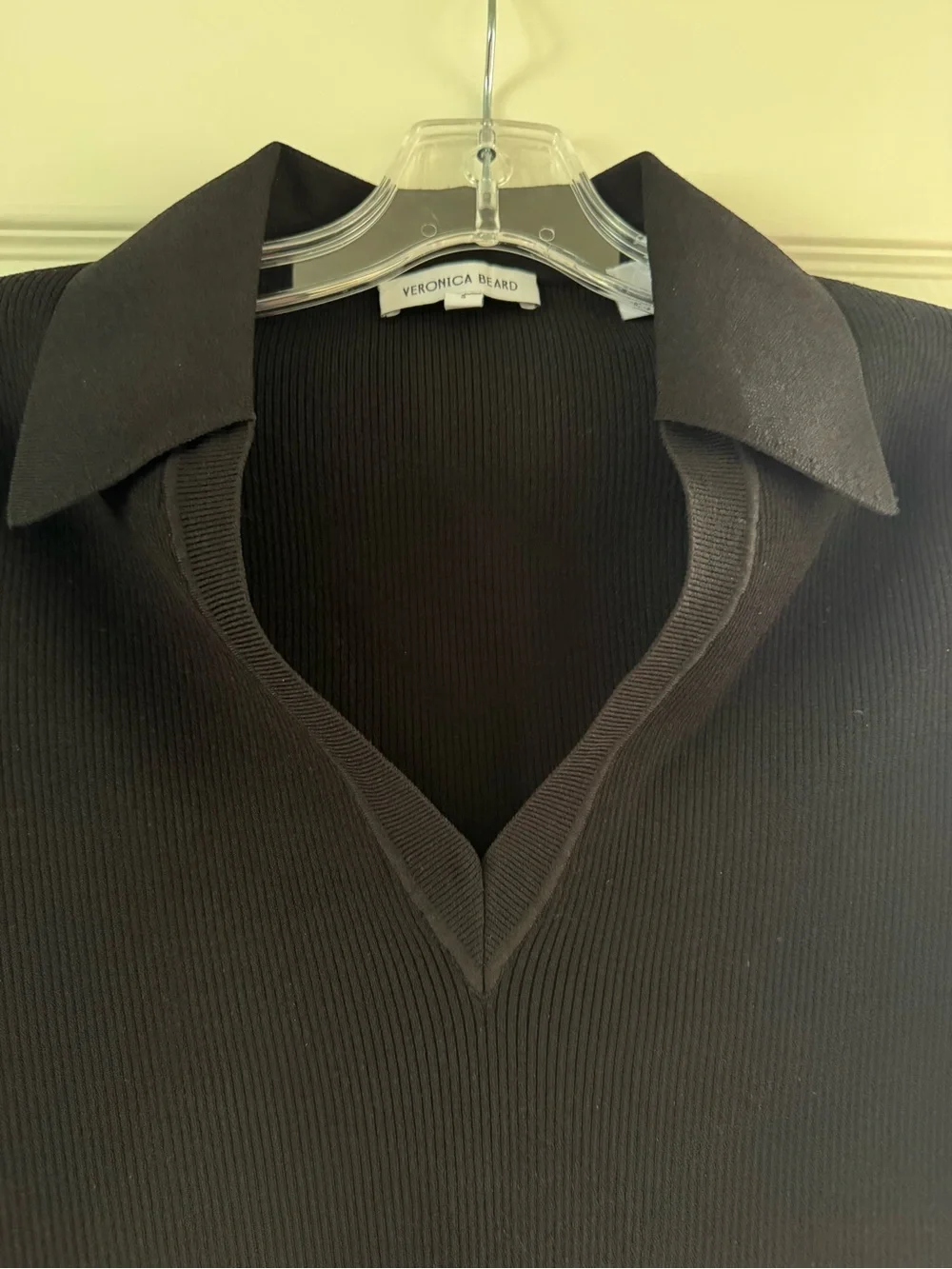 Veronica Beard Black Ribbed Collared Knit Top